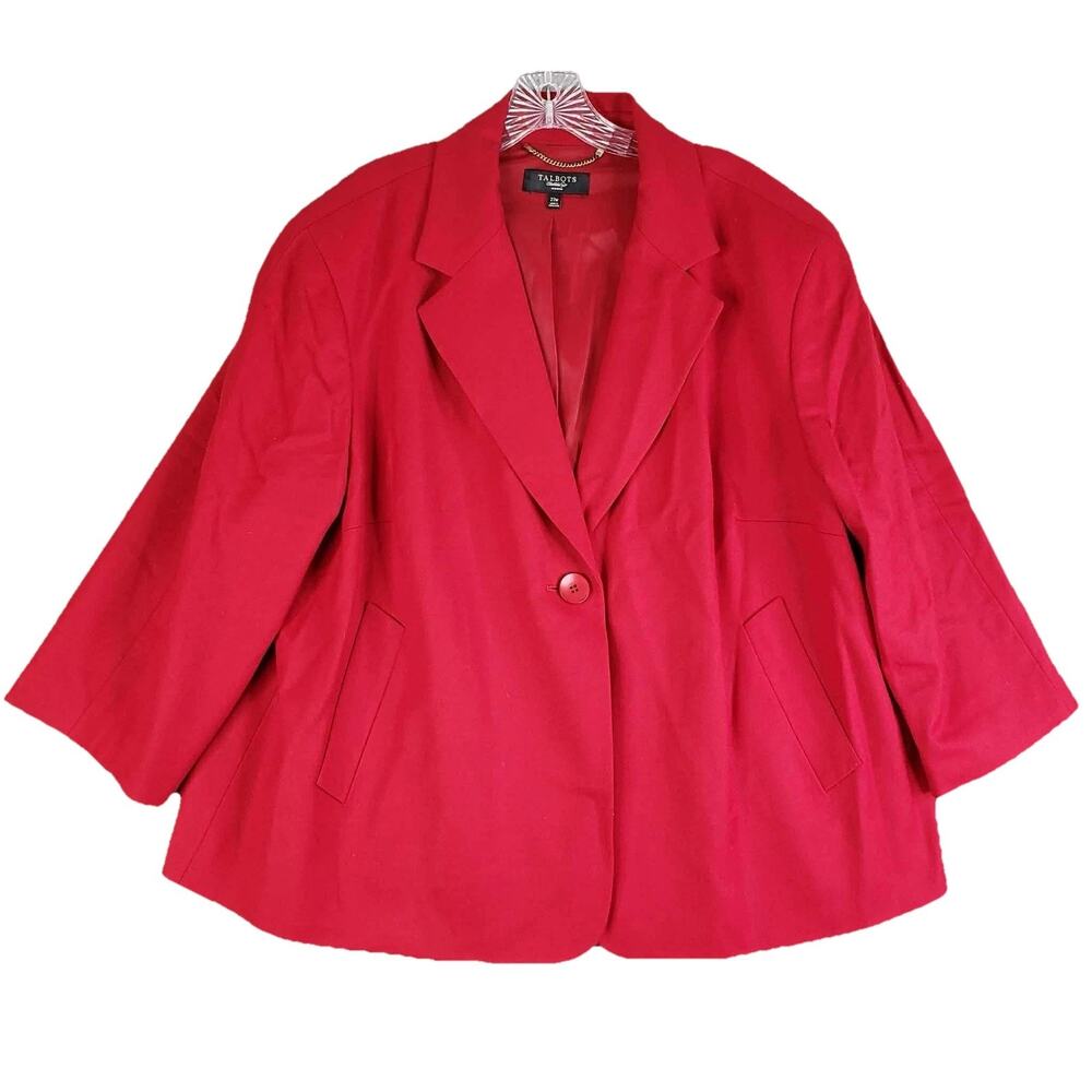 Talbots Blazer Women’s Plus Size 22W Button Red 3/4 Sleeve Wool Lined